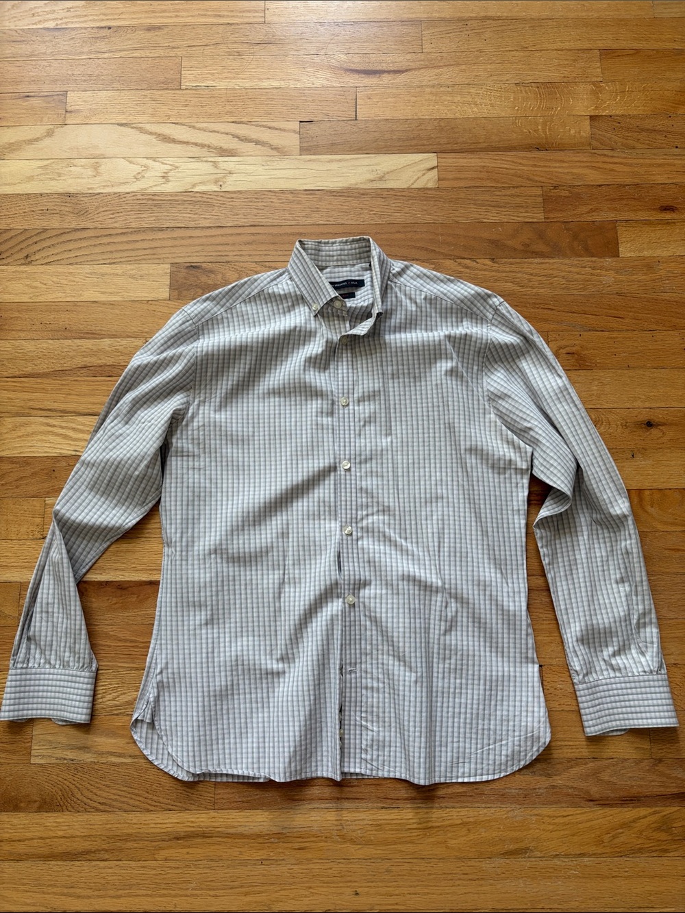 john varvatos usa slim fit plaid lavender white button down shirt 15 1/2 32/33
